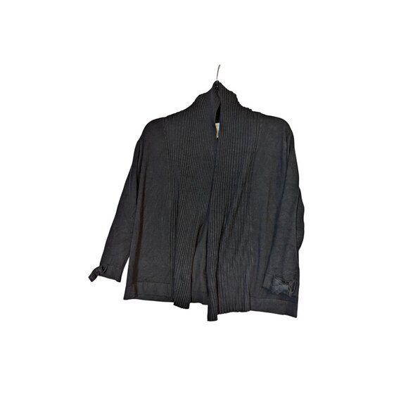 Carmen Marc Valvo Black Ribbed Open-Front Cardigan Sweater S 78% Rayon 22% Nylon - Picture 1 of 3